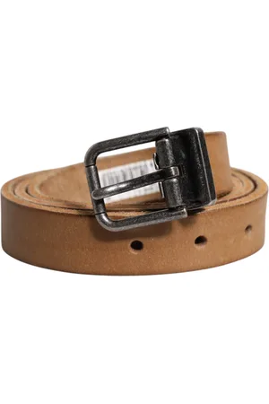 Dolce & Gabbana Brown Leather Silver Tone Metal Buckle Belt - 90 cm / 36 Inches