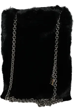 Dolce & Gabbana Faux Fur Silver Chain Crossbody Shoulder Purse Bag