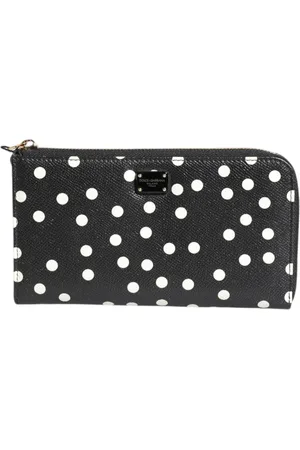 Dolce & Gabbana Black White Dotted Leather Zip Around Continental Wallet
