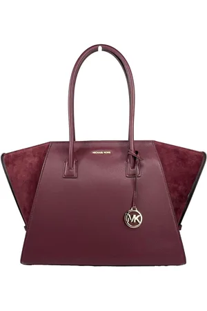 Michael Kors Avril XL Suede Leather Top Zip Satchel Bag Oxblood