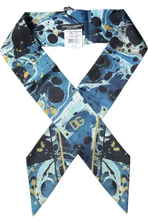 Dolce & Gabbana Marble Print Silk Skinny Foulard Scarf