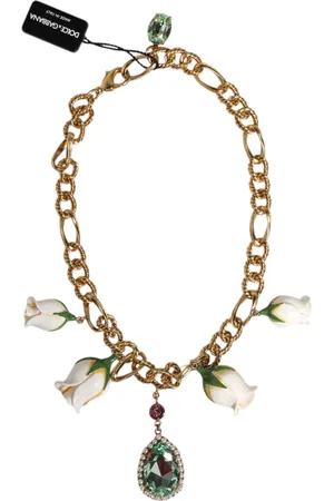 Dolce & Gabbana Brass Short Chain Flower Crystal Pendant Necklace