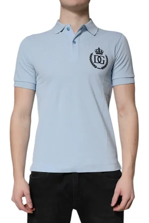 Dolce & Gabbana Sky Blue Cotton Crown Collared Polo T-shirt - IT44 | XS