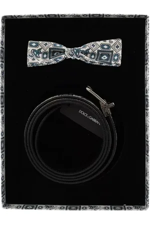 Dolce & Gabbana Blue Silk Bowtie Leather Belt Gift Box Set - 115 cm / 46 Inches