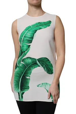 Dolce & Gabbana White Banana Leaf Print Round Neck Tank Top - IT36 | XS