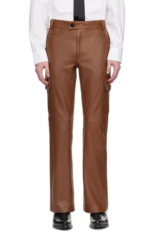 Straight-Leg Snake-Effect Leather Trousers
