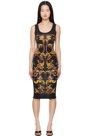 VERSACE Black Outline Barocco Slip Midi Dress
