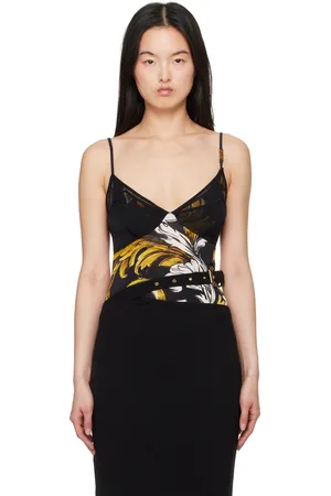 VERSACE Black & Yellow Outline Barocco Mesh Tank Top