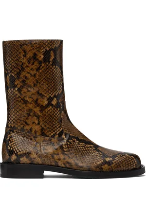 DRIES VAN NOTEN Tan Snake-Embossed Leather Boots