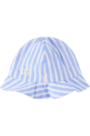 Dolce & Gabbana Baby White & Blue DG Logo Striped Seersucker Bucket Hat