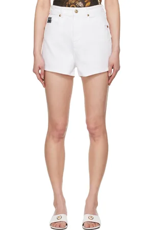 VERSACE White Logo Denim Shorts