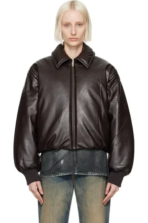 Acne Studios Brown Coated Faux-Leather Bomber Jacket