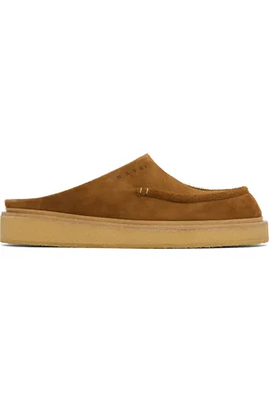 Marni Brown Suede Sabot Slip-on Loafers