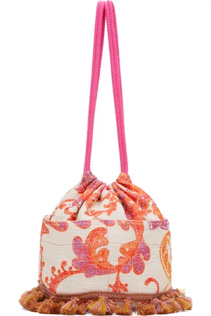 Anna Sui Pink & Off-White Arabesque Linen Tassel Crossbody Bag
