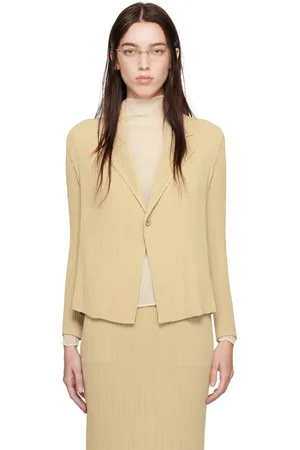 Issey Miyake Beige Hatching Pleats Blazer