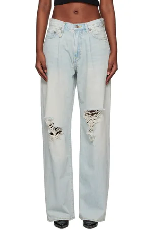 R13 SSENSE Exclusive Blue Damon Pleated Wide Leg Jeans