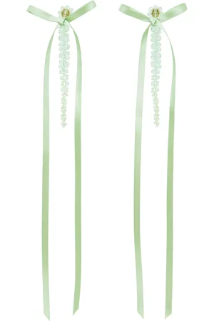 Simone Rocha Green Bow Ribbon Drip Earrings