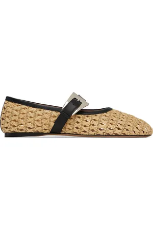 PARIS TEXAS Beige Sveva Buckle Ballerina Flats
