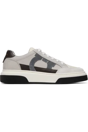 Salvatore Ferragamo Gray & Off-White Low Cut Gancini Outline Sneakers