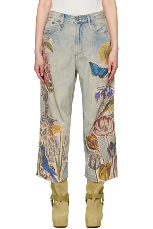 R13 Blue Cropped Wide Leg Jeans