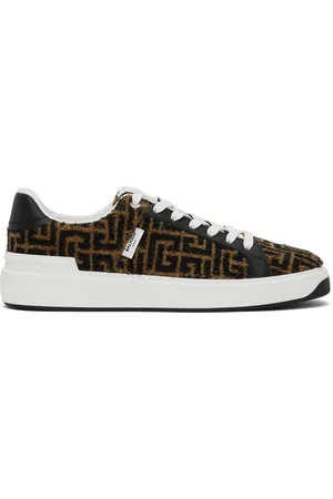 Balmain Brown Jacquard Monogram B-Court Sneakers