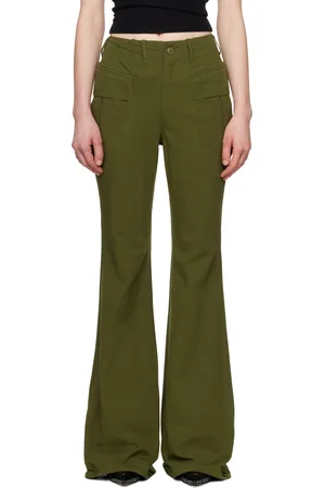R13 Khaki Flare Leg Trousers
