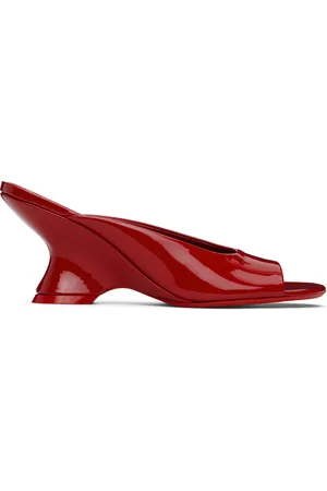 DRIES VAN NOTEN Red Open-Toe Leather Mules