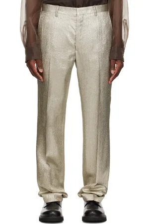 DRIES VAN NOTEN Silver Lamé Trousers