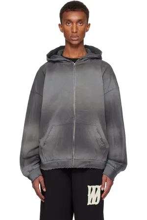 We11 Done Gray Distressed Zip-up Hoodie