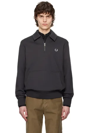 Fred Perry Gray Half-Zip Fleece Back Sweatshirt