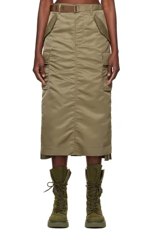 SACAI Khaki Nylon Twill Midi Skirt