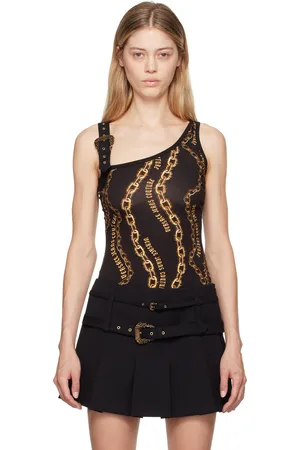 VERSACE Black & Gold Chain Couture Tank Top