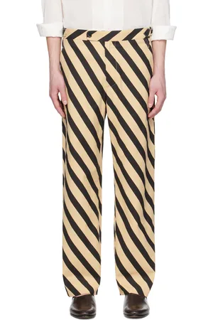 BODE Black & Beige Domino Stripe Trousers