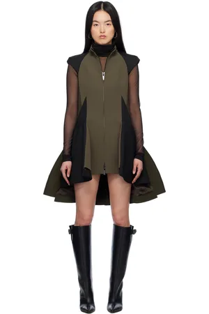 SACAI Khaki & Black Matelasse Twill Mix Minidress