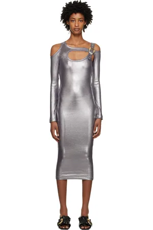 VERSACE Silver Baroque Buckle Midi Dress