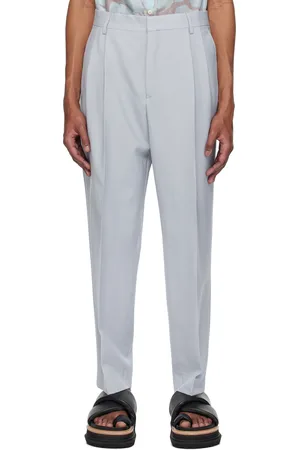 DRIES VAN NOTEN Blue Pleated Wool Trousers