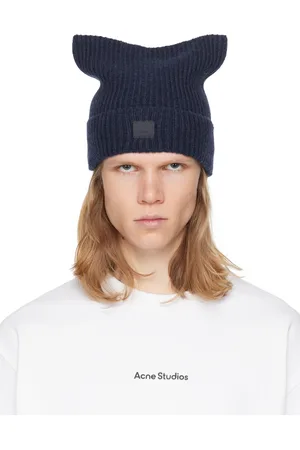 Acne Studios Navy Face Logo Square Beanie
