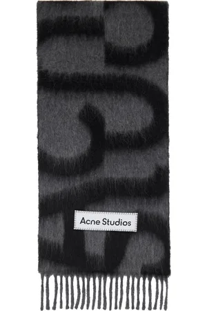 Acne Studios Black & Gray Wool Alpaca Logo Scarf