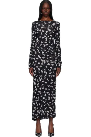 Stella McCartney Black Dove Print Mesh Long Sleeve Maxi Dress