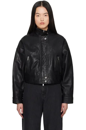 Max Mara Black Angel Leather Bomber Jacket