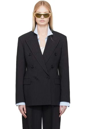 Acne Studios Black Double-Breasted Pinstripe Blazer