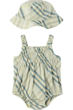 Burberry Baby Green Check Cotton Bodysuit & Hat Set