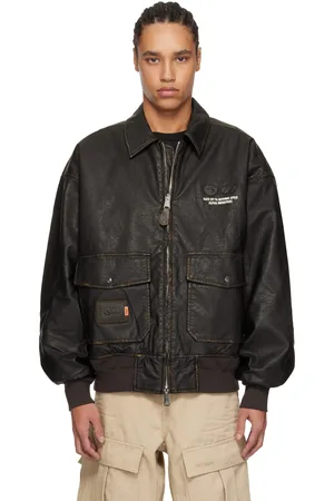 A Bathing Ape Brown Alpha Industries Edition Crossover Faux-Leather Bomber Jacket