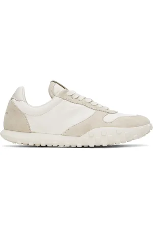 Jil Sander White & Beige Shiny Nylon & Suede Sneakers