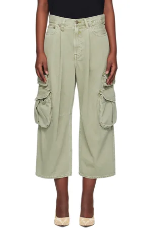 R13 Green Cropped Multi Pocket Cargo Jeans