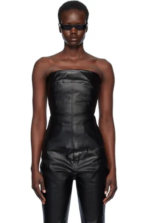 Rick Owens Black Hollywood Coated Stretch Denim Bustier Top
