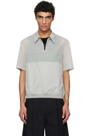 AMOMENTO Grey Sheer Color Block Polo