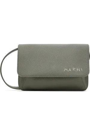 Marni Gray Mending Embroidery Leather Shoulder Bag