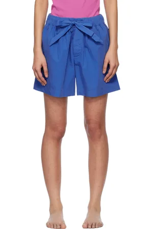 Tekla Blue Poplin Pyjama Shorts