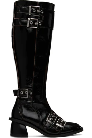 Ganni Black Feminine Buckle High Tall Boots